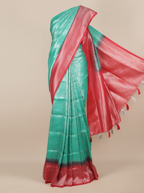 

Pothys Sea Green & Red Jute Silk Woven Design Saree