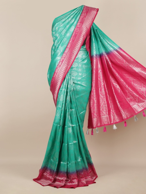 

Pothys Sea Green & Pink Jute Silk Woven Design Saree