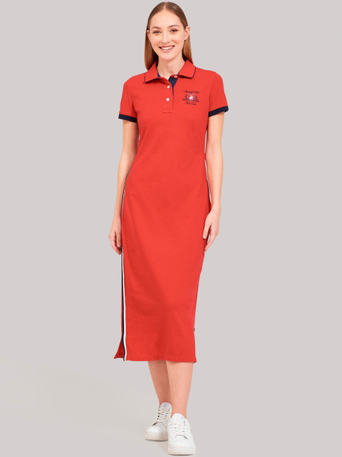 

Beverly Hills Polo Club Women Red Solid T-shirt Dress