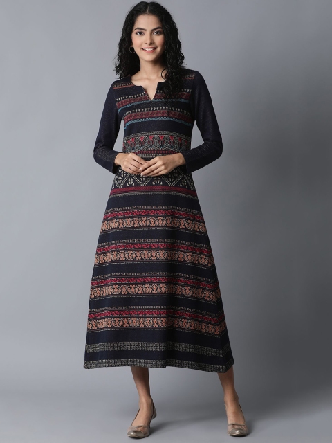 W Women Blue Printed A-Line Dress