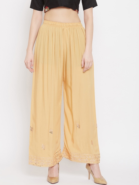 

Clora Creation Women Beige & Silver-Toned Hem Design Wide Leg Palazzos