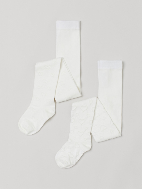 

H&M Girls White Solid 2 Pack Pointelle Tights