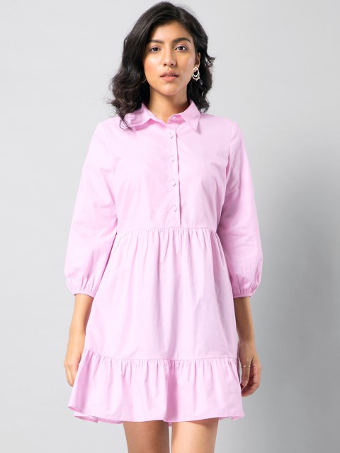 

FabAlley Women Pink Solid Fit and Flare Dress