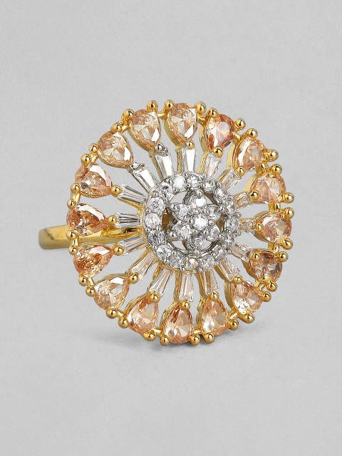 

Rubans Gold-Plated White & Gold-Toned CZ-Studded Handcrafted Adjustable Finger Ring