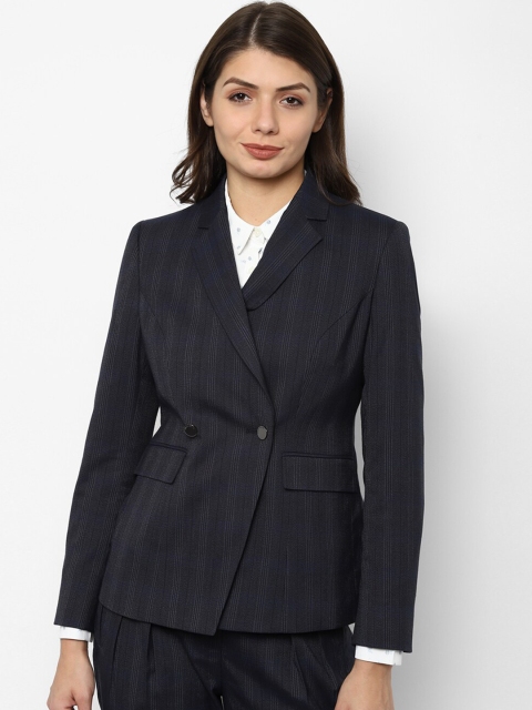 

Allen Solly Woman Women Grey & White Striped Double-Breasted Formal Blazer