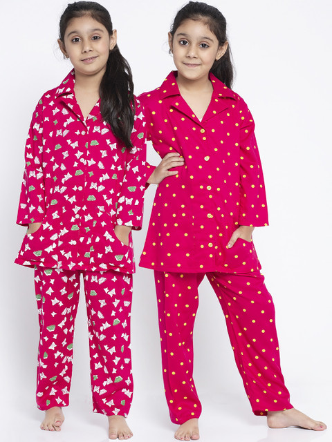 

Baani Creations Girls Pink & White Set of 2 Printed Night suit