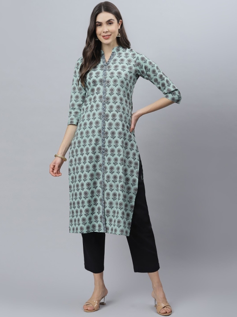 

Qomn Women Green Ethnic Motifs Printed Kurta
