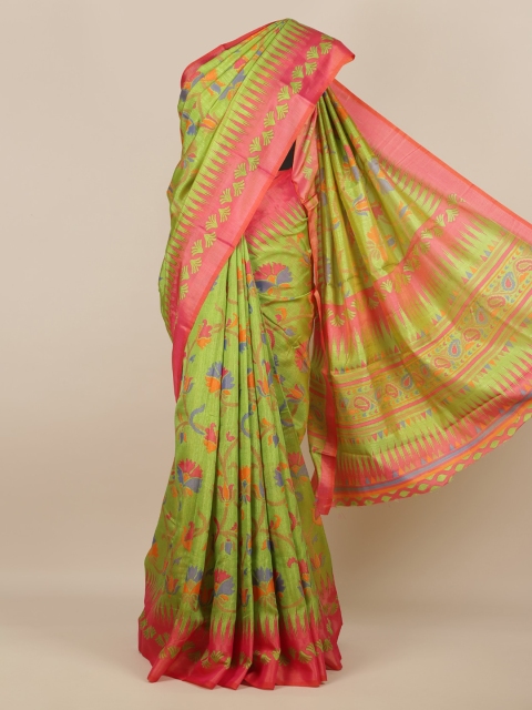 

Pothys Green Printed Jute Silk Saree
