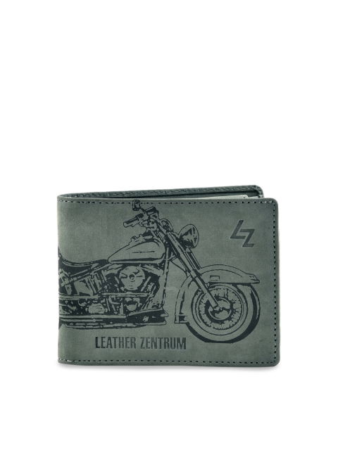 

Leather Zentrum Men Grey & Black Printed Two Fold Wallet