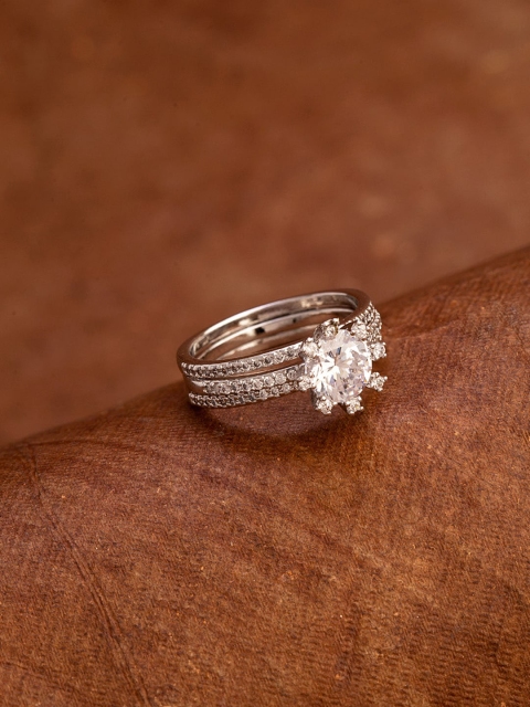 

Voylla Silver-Plated & White CZ-Studded Finger Ring