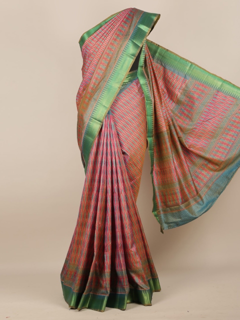 

Pothys Pink & Green Jute Silk Woven Design Saree