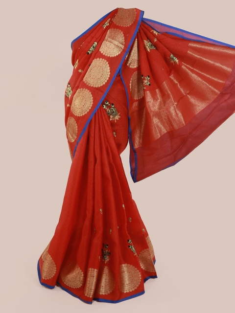

Pothys Red Embroidered Cotton Blend Saree