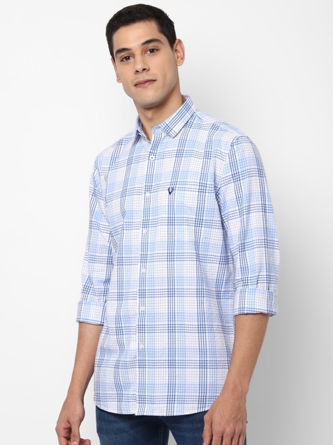 Allen Solly Men Blue & White Slim Fit Checked Cotton Casual Shirt