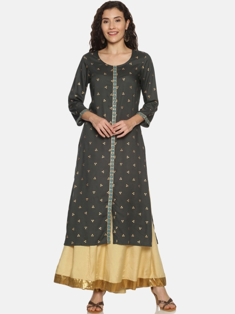 

Saffron Threads Women Grey Ethnic Motifs Thread Work Kurta