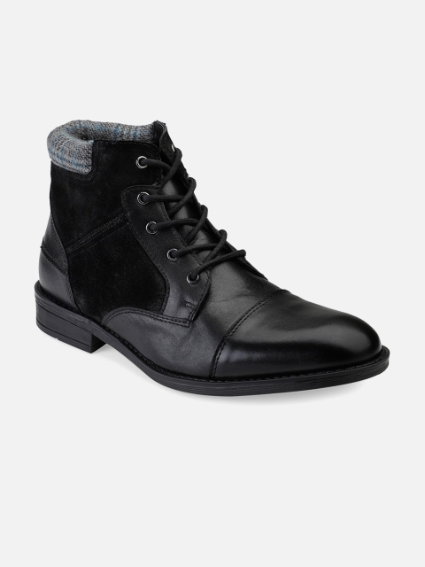 

Hats Off Accessories Men Black Textured Leather Flat Boots