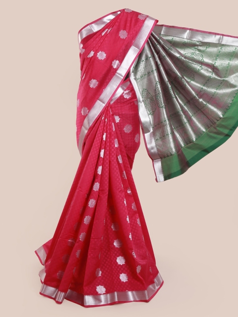 

Pothys Magenta & Silver-Toned Art Silk Woven Design Saree