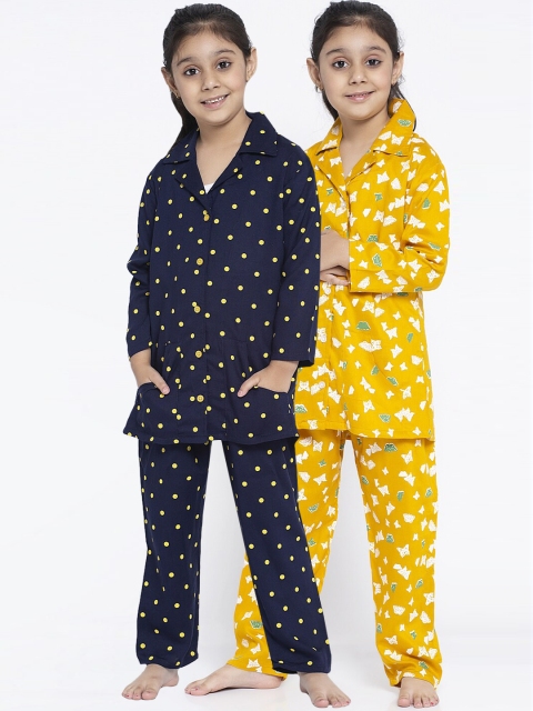 

Baani Creations Girls Yellow & Navy Blue Set of 2 Printed Night suit