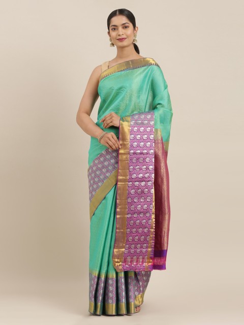 

The Chennai Silks Green Pure Silk Solid Kanjeevaram Saree
