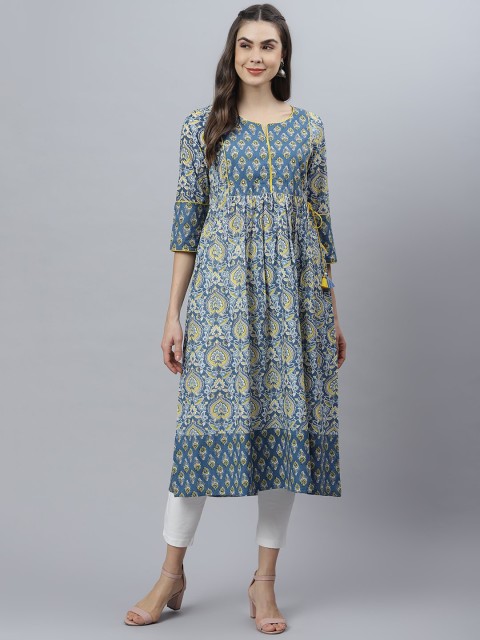 

Qomn Women Blue Geometric Printed Anarkali Kurta