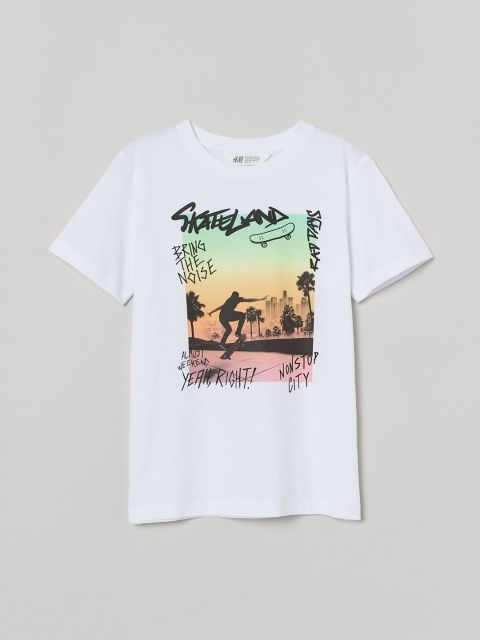 

H&M Boys White & Black Printed T-shirt