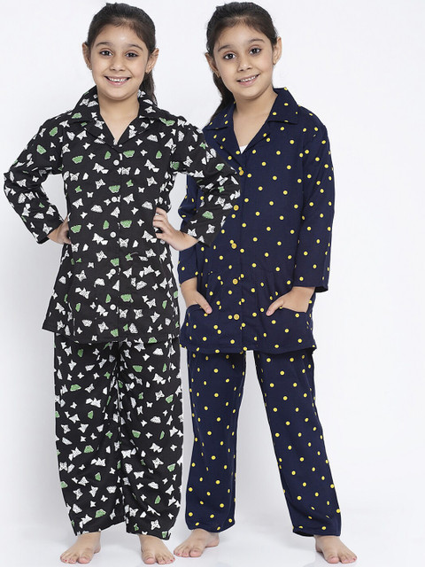 

Baani Creations Girls Pack Of 2 Printed Night suit, Navy blue