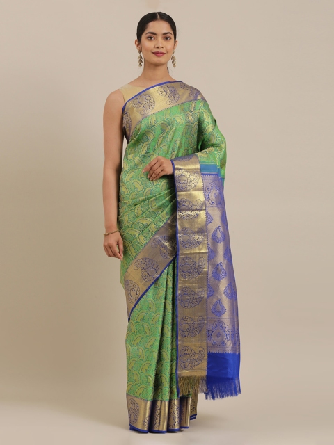 

The Chennai Silks Green & Blue Pure Silk Woven Design Kanjeevaram Saree
