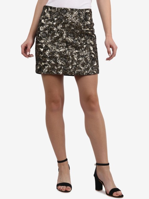

Diwaah Women Black & Silver-Embellished Neat-Fit Straight Mini Skirt