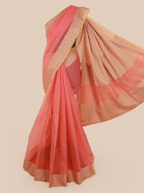 

Pothys Pink & Gold-Toned Supernet Woven Design Saree