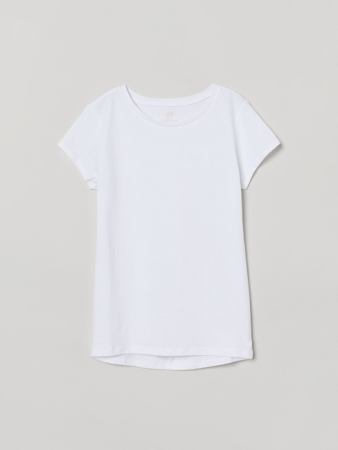 

H&M Girls White Solid Cotton T-shirt