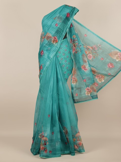 

Pothys Sea Green & Pink Tissue Striped Saree