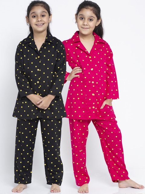 

Baani Creations Girls Black & Pink Set of 2 Printed Night suit