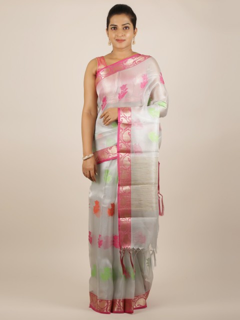 

Pothys Silver-Toned & Pink Tissue Woven Design Saree