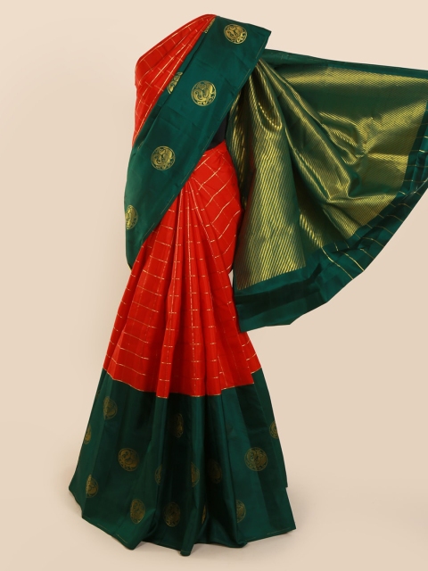

Pothys Orange Pure Silk Checked Kanjeevaram Saree