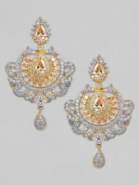 

Rubans Gold-Toned & White Crescent Shaped Handcrafted Drop Earrings