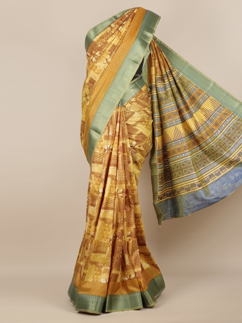 

Pothys Mustard Printed Jute Silk Saree