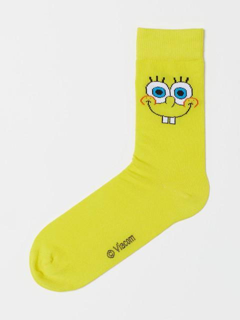 

H&M Men Yellow & White Sponge Bob Printed Above Ankle-Length Socks