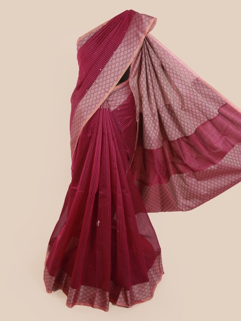 

Pothys Magenta Solid Mirror Work Supernet Saree
