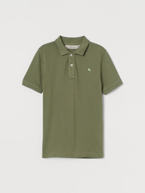 

H&M Boys Olive Green Solid Pure Cotton Polo Shirt