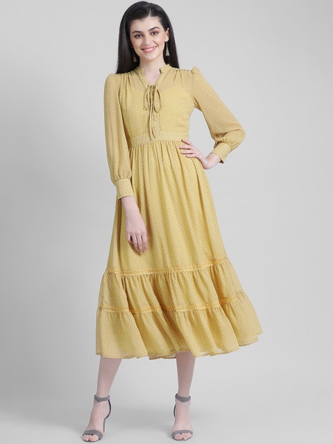 

Zink London Women Mustard Solid Fit and Flare Dress