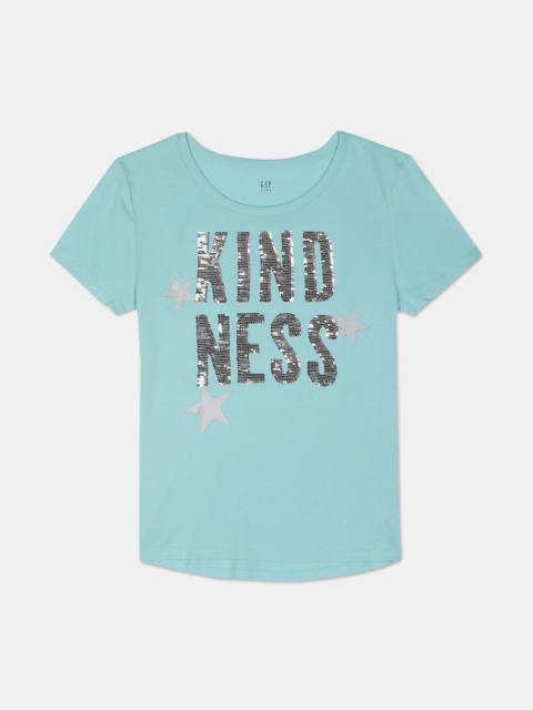 

GAP Girls Blue Self Design Flippy Sequin Round Neck T-shirt