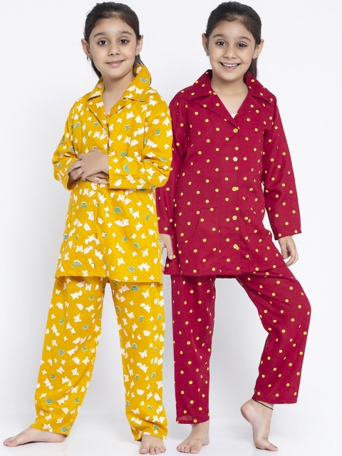 

Baani Creations Girls Pack of 2 Yellow & Red Printed Night suit