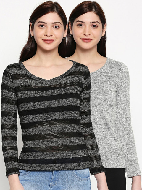 

inocenCia Women Grey Solid V-Neck T-shirt