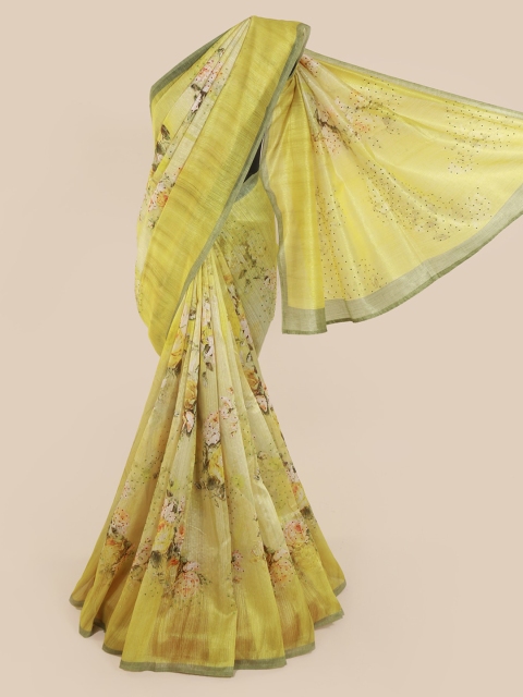 

Pothys Yellow Printed Linen Blend Saree