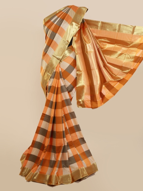 

Pothys Orange Checked Art Silk Saree