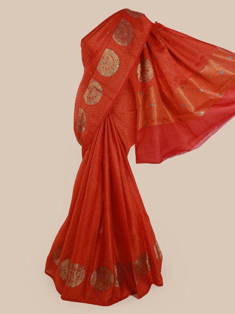 

Pothys Orange Woven Design Cotton Blend Saree