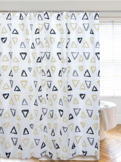 

Clasiko White & Blue Printed PVC Plastic Bath Shower Bathroom Curtain With Hooks
