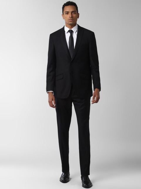 

Peter England Elite Men Black Solid Single- Breasted Two-Piece Formal Suit