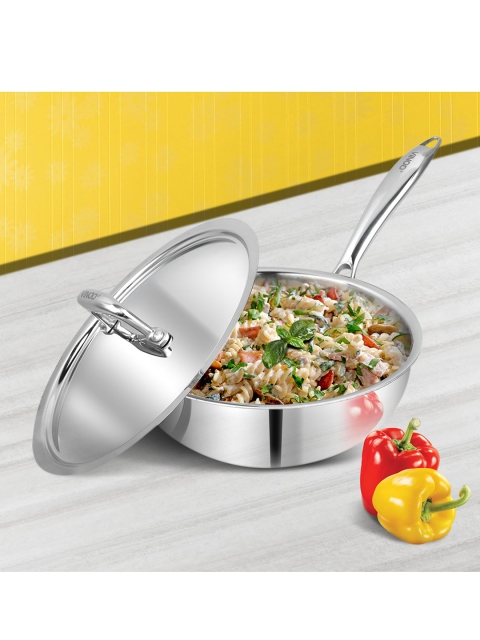 

Vinod Silver-Toned Triply Induction Friendly Stainless Steel Frypan With Lid 22 cm