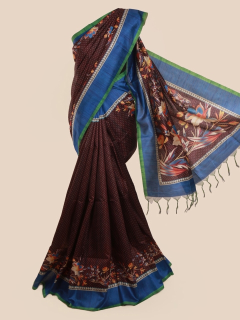

Pothys Brown Printed Jute Silk Saree