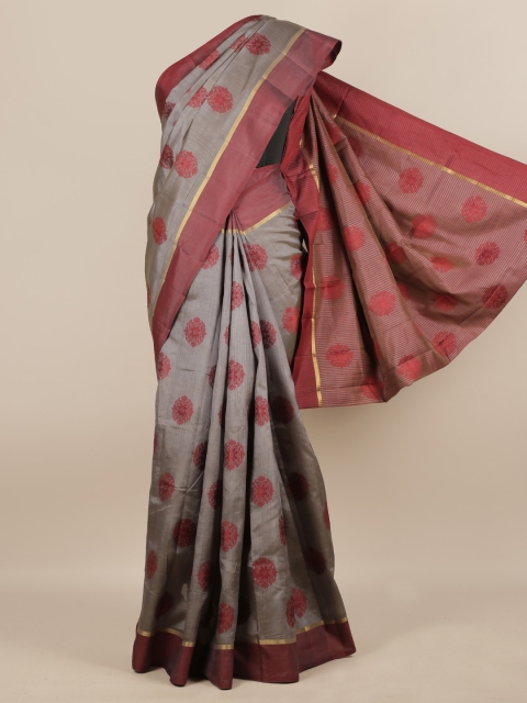 

Pothys Grey & Maroon Jute Silk Woven Design Saree